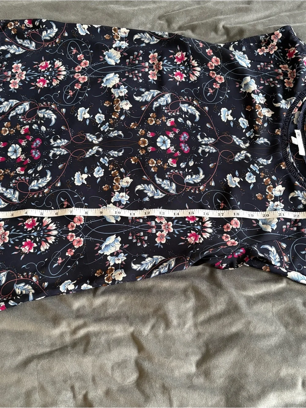 DR2 Black Floral Crewneck Top with Blue and Cream Accents - Picture 4 of 5